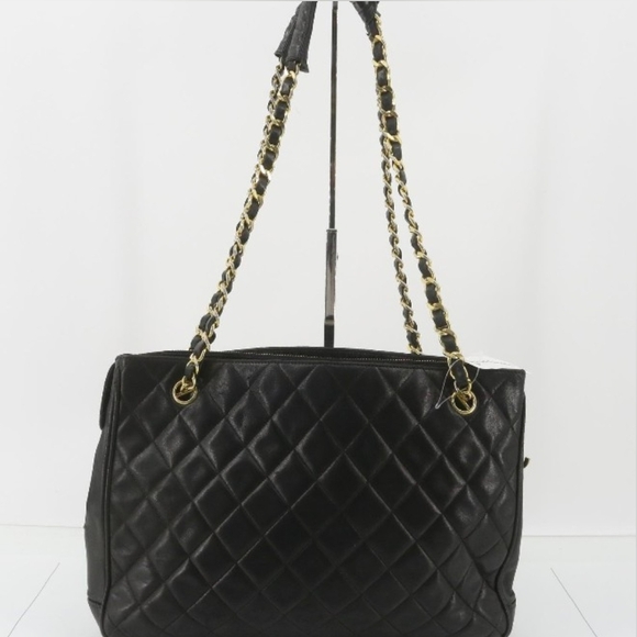 Chanel Vintage Black Quilted Lambskin Shoulder Tote Bag Authentic Classic - Picture 2 of 16